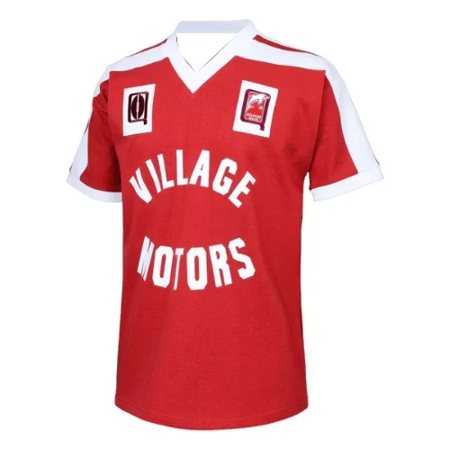 Maillot de rugby vintage 2026 rétro rouge et blanc col en V Dolphins Village Motors, idéal pour la famille, parfait pour le quotidien et l'entraînement