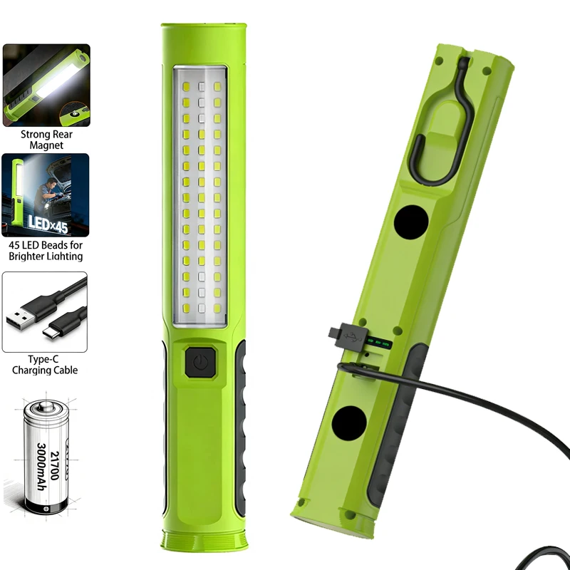 Портативный светодиодный фонарь 39SMD, 3000 мАч, 21700, перезаряжаемый, рабочий светильник, магнитная инспекционная лампа, IP44, кемпинговый фонарь, стробоскоп