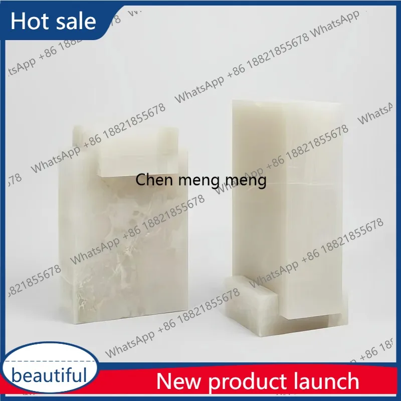 

M46 White marble side table, square removable bedside table, natural jade bedside table, living room and bedroom decoration