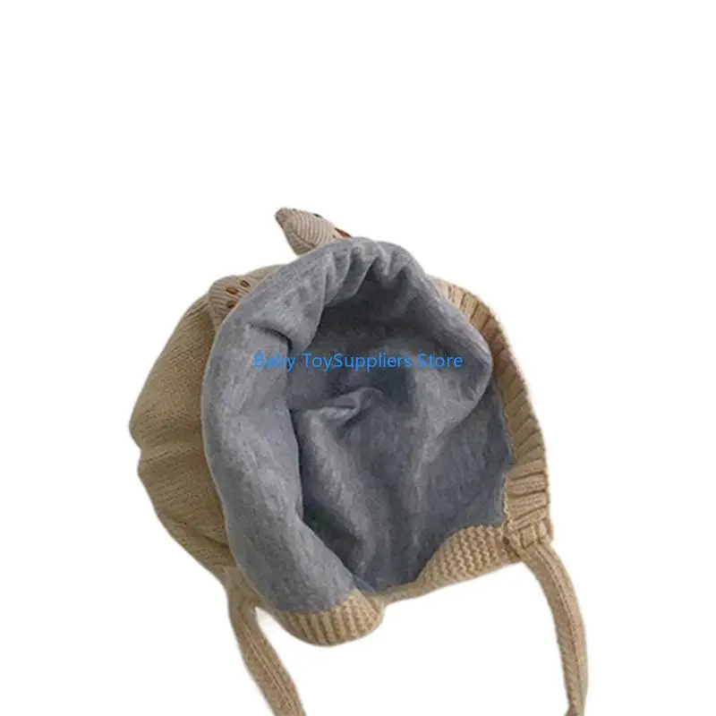 

R1WF Winter Warm Hat Kid Ear Protections Hat Soft Baby Bonnet for Boy Girl Newborn Crochet Knitted Hat Bear Baby