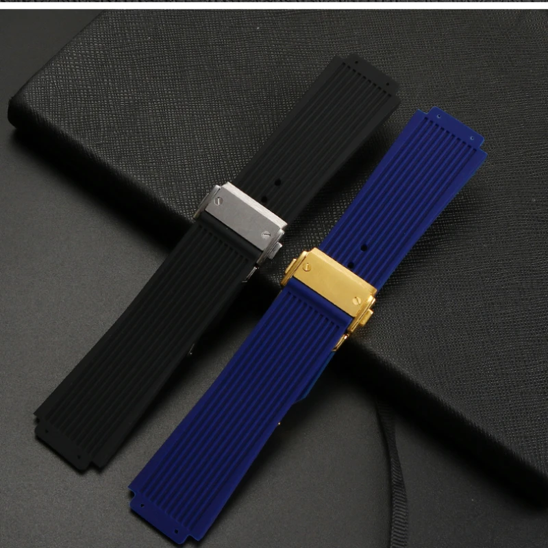 For Hublot BIG BANG Black Blue white Silicone Rubber Strap With men Butterfly Buckle Watchband Accessories 26*19mm Free tools