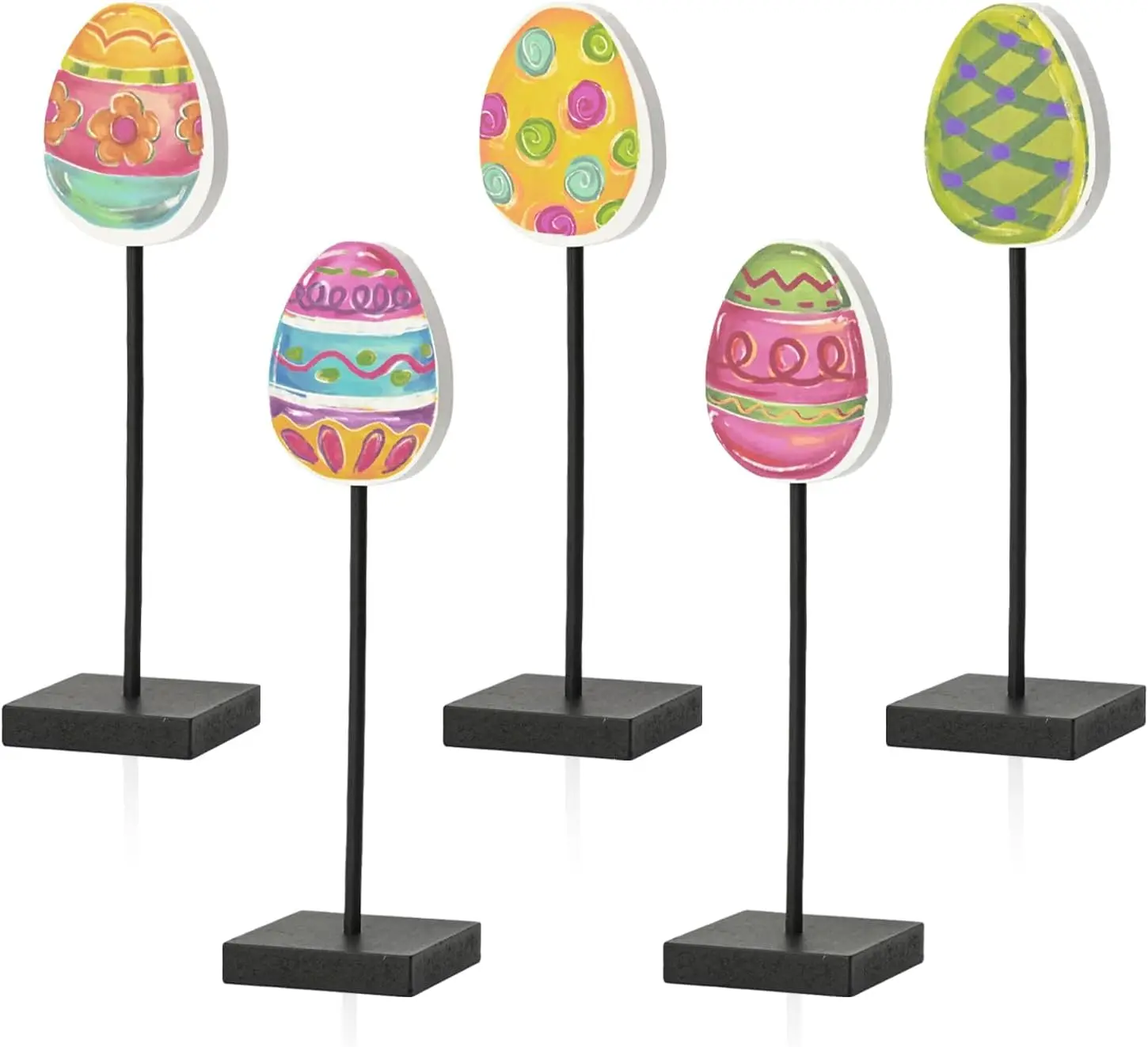 

Красочные деревянные пасхальные декоративные колышки-яйца — набор из 5 штук с росписью для весеннего сада и праздничного украшения на открытом воздухе