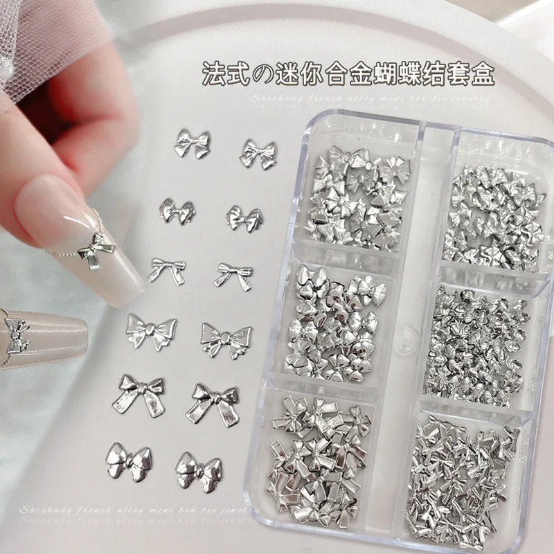 150-200PCS Gold Silber Metall Fliege Nail art Charms Mini Bowknot Nieten Zubehör Für Maniküre Nägel Dekoration liefert Werkzeug