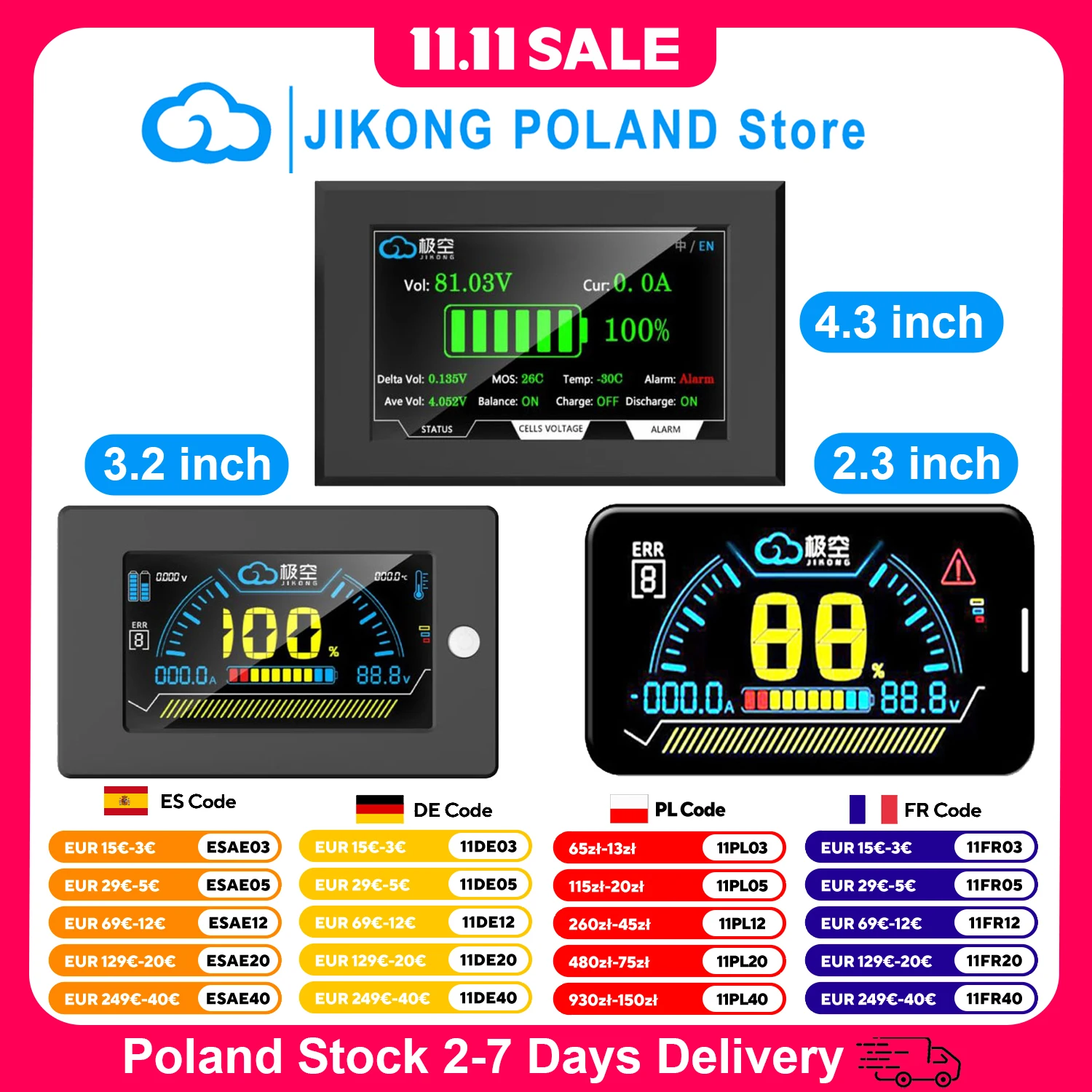 ملحقات JIKONG شاشة LCD 2.3 3.2 4.3 بوصة لـ JK Smart BMS LiFePo4 Lto بطارية ليثيوم أيون BMS 8S 10S 20S 100S 200A #1