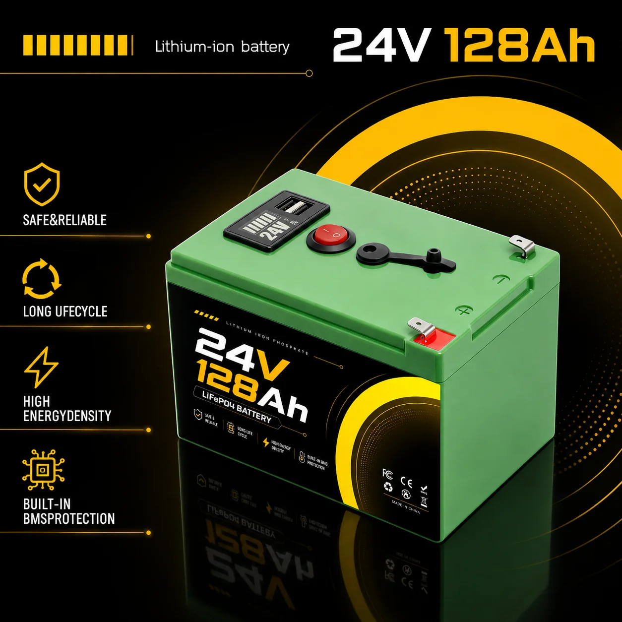 New Lithium-Ion Battery 24V 128Ah 6000+Cycle Power Supply for Fish Exploration Outdoor Energy Storage Power off Grid Appliances