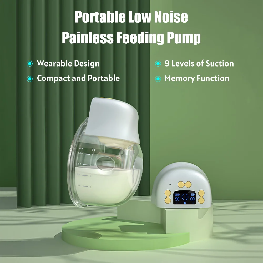 Hands Free Portable Electric Breast Pump Wearable Smart  Milk Extractor BPA Free Low Noise Painless Feeding Pump 240ml Capacity