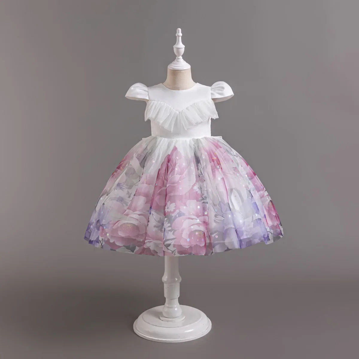 Girls Elegant Dresses Gradient Floral Baby Princess Party Gown Ruffle Lace Kid's Festa Junina Dress 4 6 8 10 Years