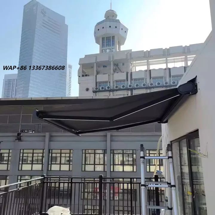 High Quality Full Cassette Electric Retractable Awning Aluminum Alloy Frame PVC Remote Control Modern Weather Resistant Home