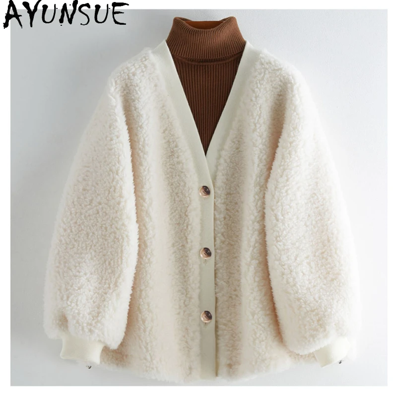 

AYUNSUE 100% Sheep Shearing Coat Womens Fur Coats New Autumn Winter Sheep Shearing Jacket Single-breasted Loose Jackets Abrigos