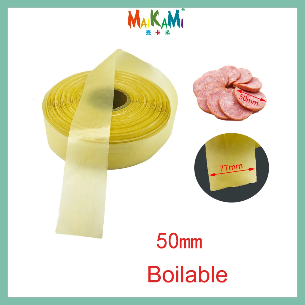 

50mm Collagen Sausage Casing 5/10/20 Meter Meat Casing For Sausage Maker Hamburger Sausage Skin Gut Shell Filling Packing Tool