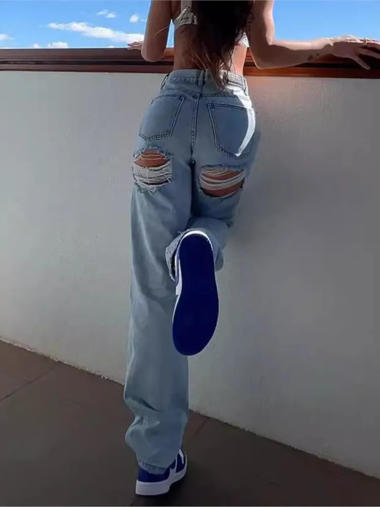 

Streetwear Y2k Women's Baggy Jeans Summer 2026 Fashion High Waist Ripped Denim Pants Women Elegant