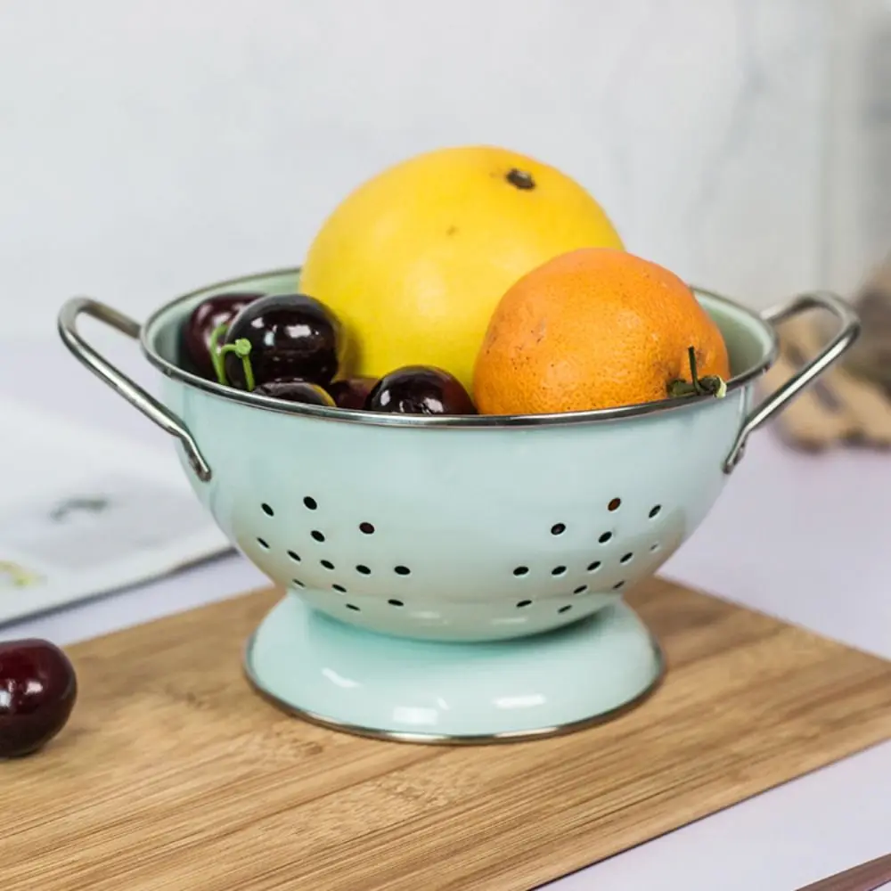 Carbon Steel Enamel Coated Fruit Basket Rust-proof Self Draining Fruit Drain Basket Drop-proof Vegetable Strainer Parlor