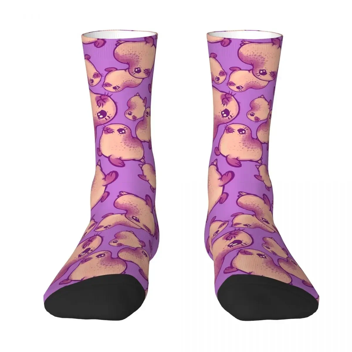 Peachy Baby Seals On Orchid Socks Harajuku Sweat Absorbing Stockings All Season Long Socks Accessories for Unisex Gifts