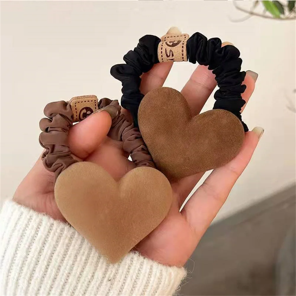 Bow Heart Hair Ties Elastic Hair Bands For Women Plush Hair Rope Scrunchies Ponytail Holders Rubber Band Girls Hair Accessories