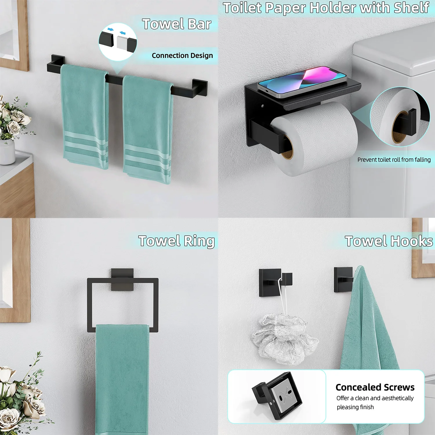 

Bathroom Hardware Accessories Set Towel Set Toilet Paper Racks Set Towel Hooks Stainless Steel Wall Hanging for Toilet