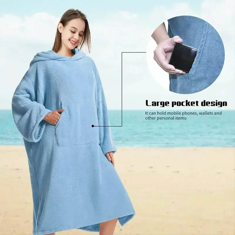 Bath Towel Thickened Hooded Beach Changing Robe Poncho New Plus Size Quick Dry Towels Home Thermal Pajamas Bathrobes for Adults