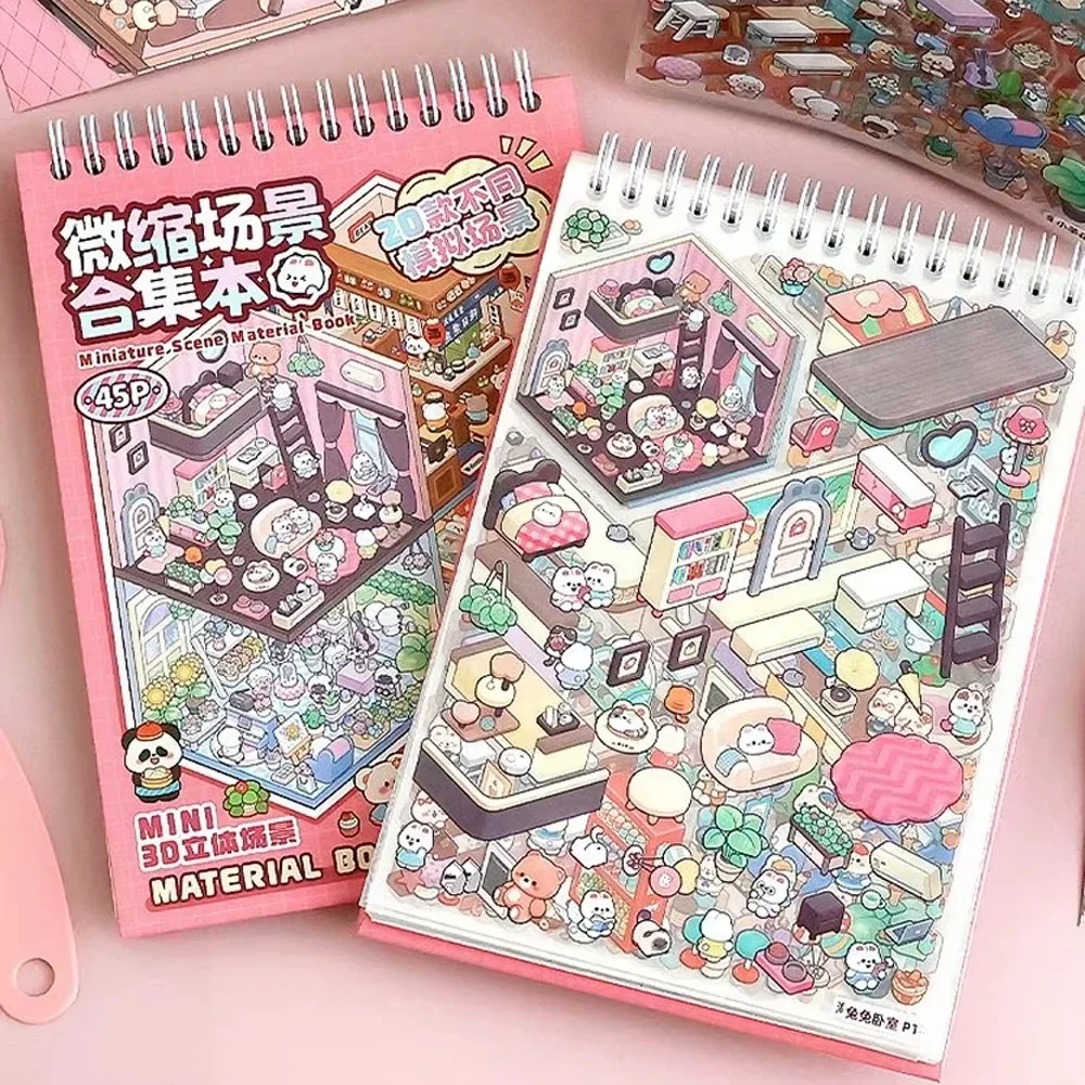 NEW 20Pcs 20in1 Cartoon Landscape Sticker Book DIY 3D Pocket Cabin Scene Stickers Handheld Booklets Festival Gift for Kid Child image 3