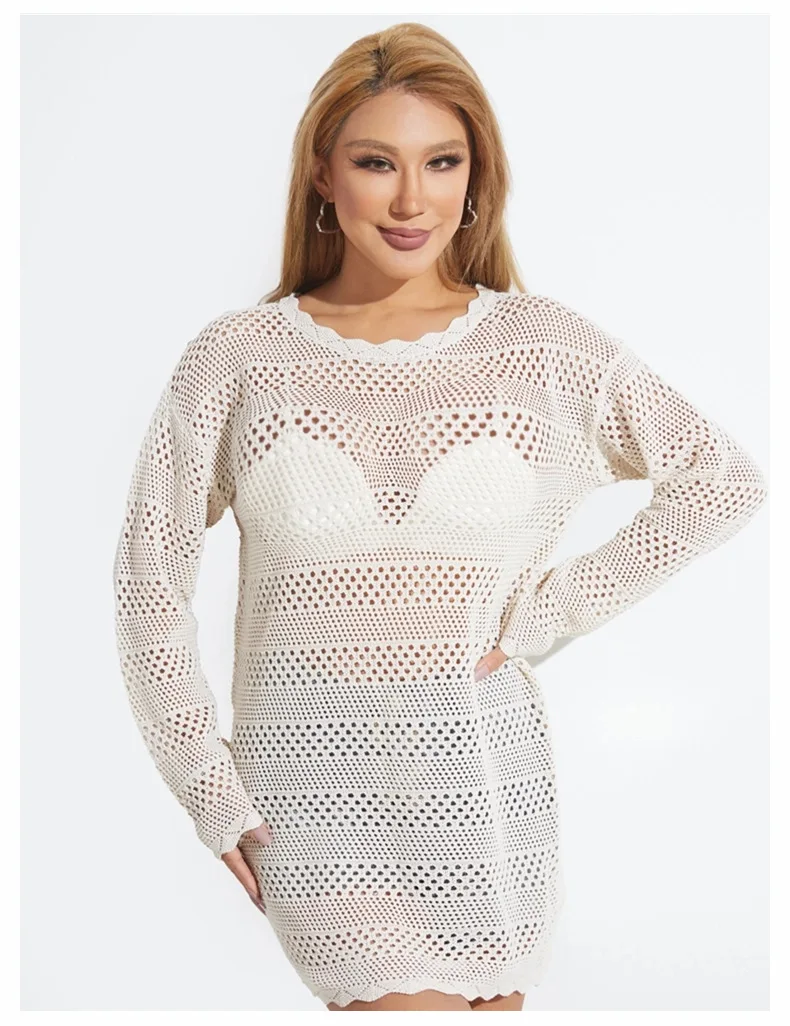 

European and American sexy knitted women's beach sunscreen shirt with hollowed out leisure beach vacation bikini swimsuit