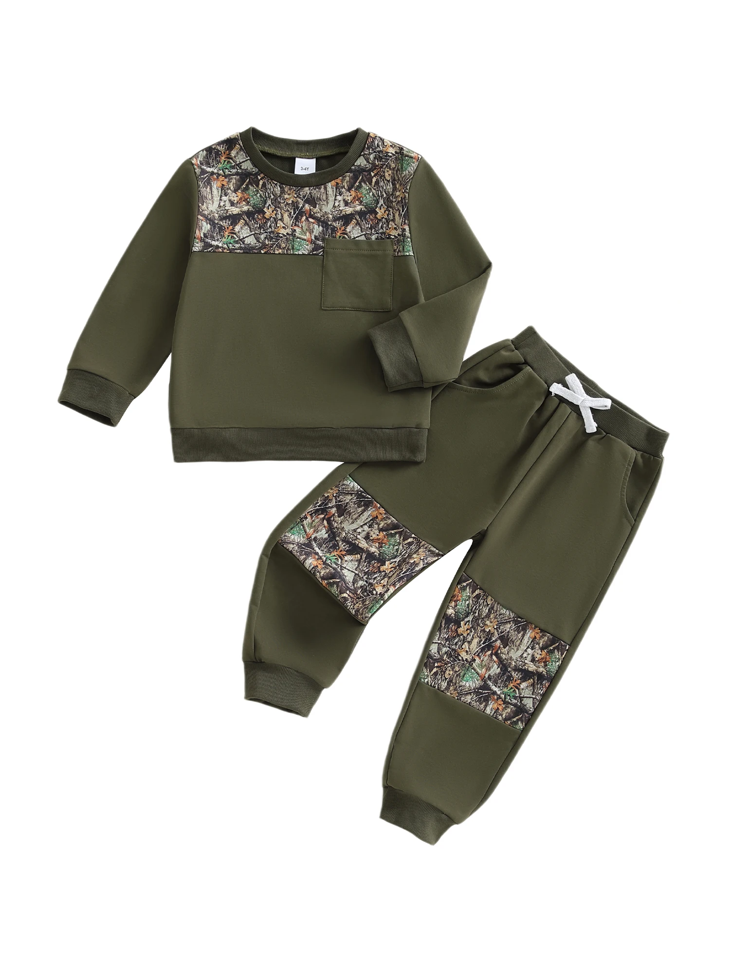 Set da 2 pezzi per ragazzi, felpa mimetica con cappuccio e pantaloni da jogging abbinati, accogliente outfit autunnale per bambini attivi