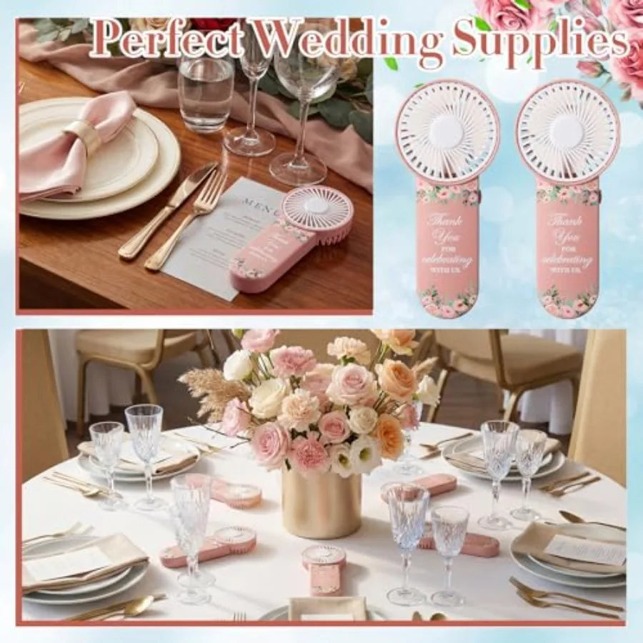 50pcs Wedding Handheld Fans for Guest Mini Portable Fans Bulk Thank You for Celebrating with Us Gifts for Summer Bridal Shower view 6