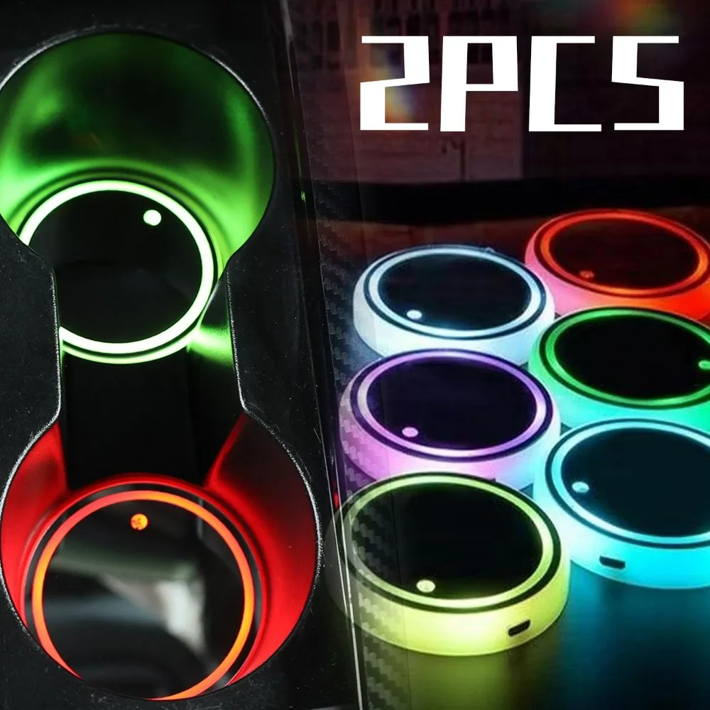 LED Car Coaster Multi Color RGB Glowing Cup Mat USB Rechargeable Smart Sensor Auto Interior Decor Pad with Atmosphere Lights