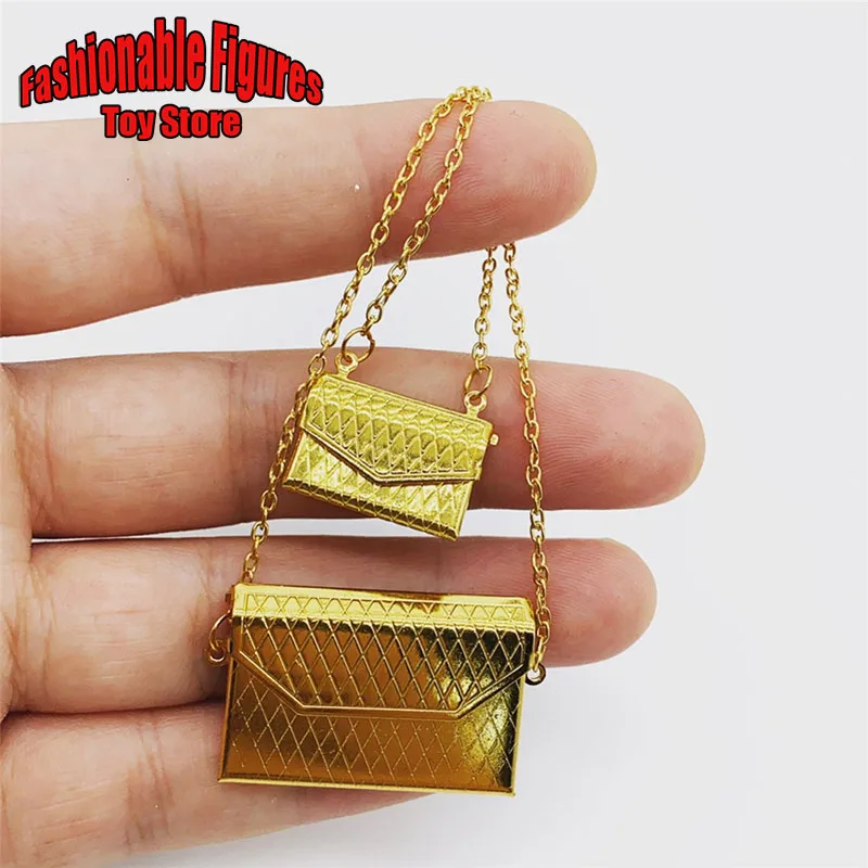 Bolso de mano con cadena de Metal para mujer, bolso de cubo de cuero, accesorio de escena para modelo de figuras de acción de 12 pulgadas, Color dorado/plateado, 1/6