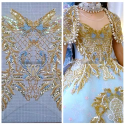 1 Set=6 Pieces Gold Beading Patch Embroidery Tulle Mesh Application Sewing on 2023 Luxury