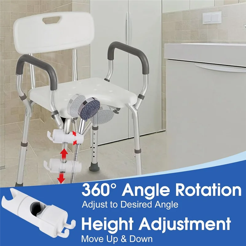 

B08B-Adjustable Shower Head Holder For Shower Chairs, Fits Bath Seats, Transfer Benches, Bath Stools, And Shower Commodes