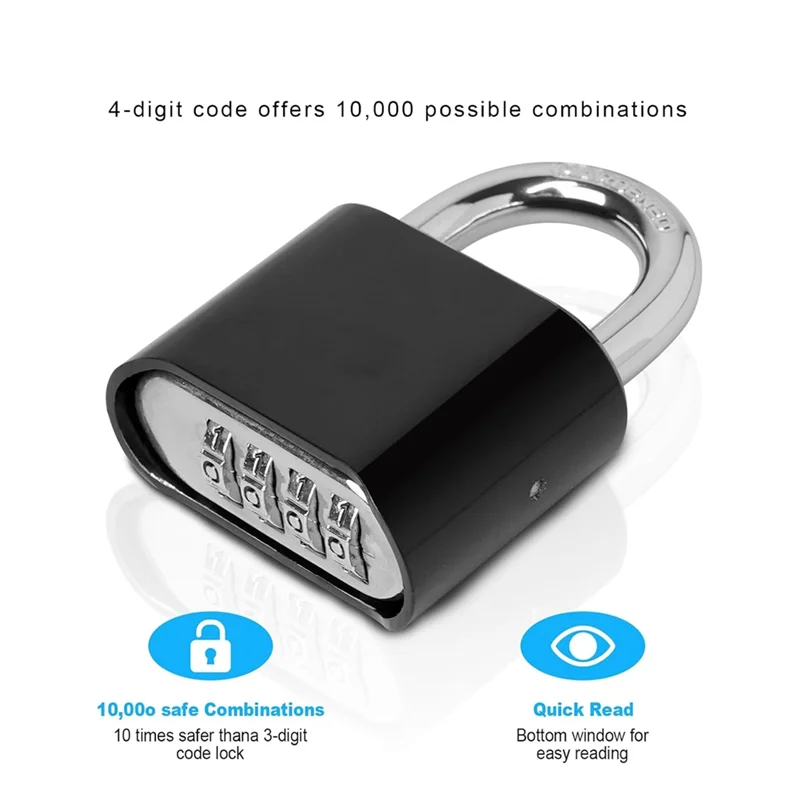 A99E-4-Digit COMBINATION LOCK กุญแจกลางแจ้งกันน้ํา Combo LOCK สําหรับ GYM Locker, Hasp Storage,Shed,รั้ว,ประตูสีดํา