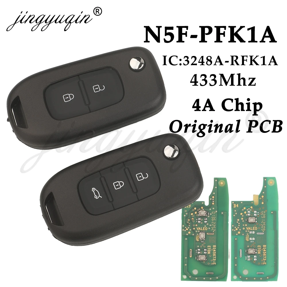 jingyuqin N5F-PFK1A 4A Chip 433MHz Original PCB Car Remote Key For Renault Logan Duster Sandero Oroch 3248A-RFK1A Fob Control