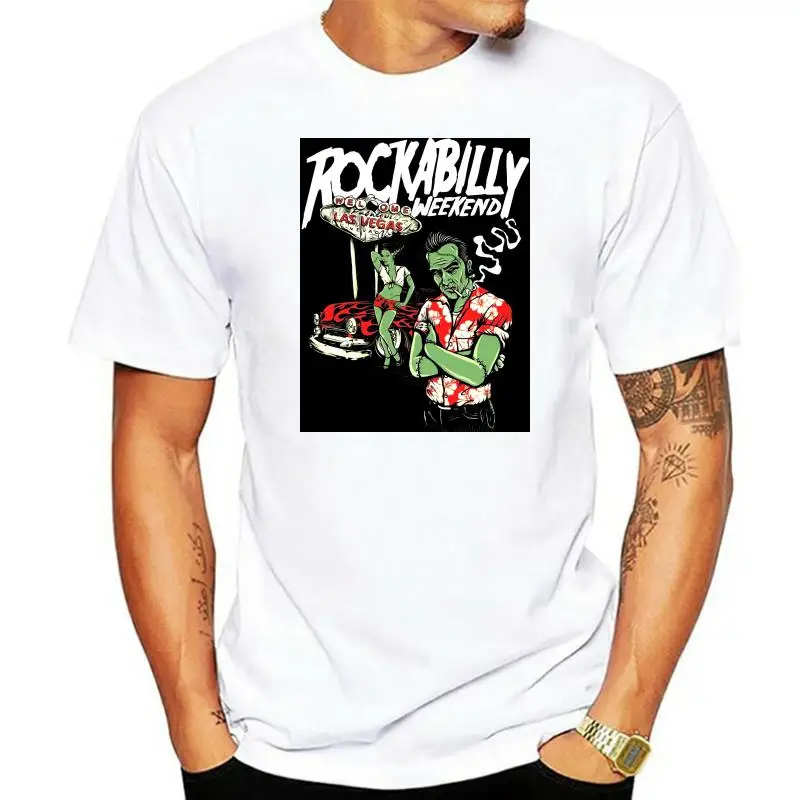 Velocitee Mens Rockabilly Weekend T Shirt Las Vegas Zombies Hot Rod Cotton T-Shirt Fashion T-Shirt Free Shipping Top Tee