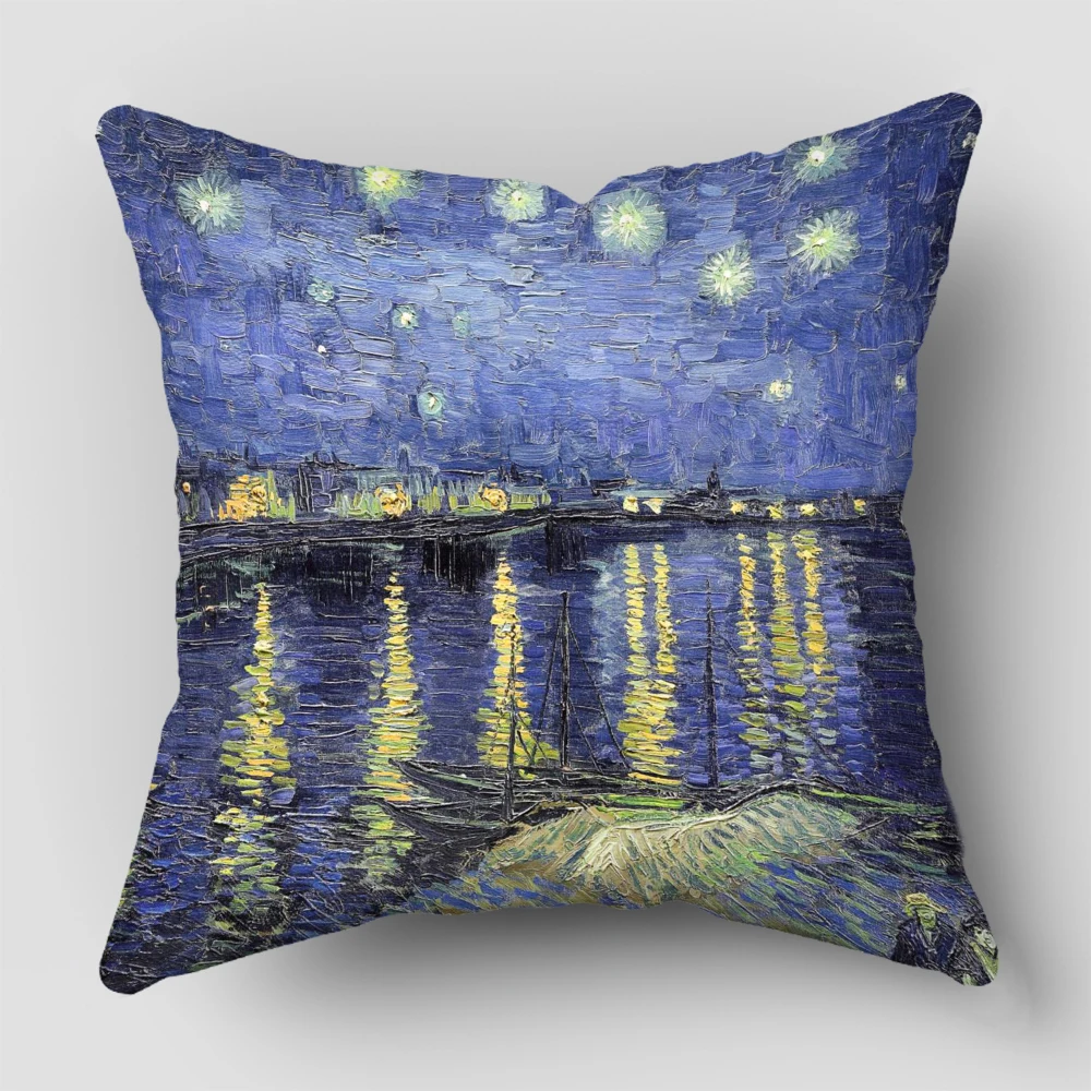 Van Gogh Oil Painting Print  Pillowcase Collection Decorative Pattern Cushion Cover Square Office Decor Polyester Pillow Cases