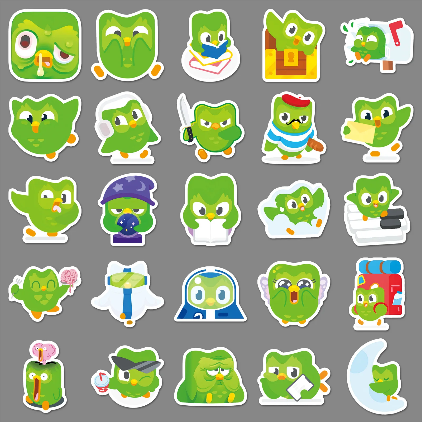 

50PCS Duolinguo Mascot Owl Cute Animal Doodle Cartoon Owl Decorative Laptop iPad Phone Case DIY Waterproof Sticker Kids Toy