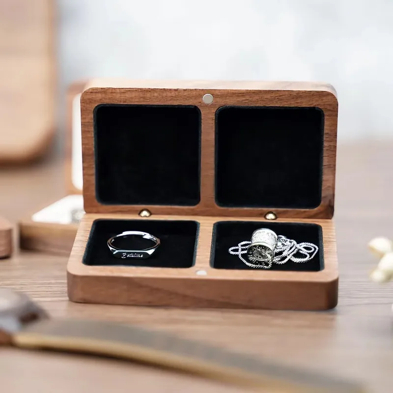 Free Custom Walnut Wooden Ring Necklace Box Personalized For Wedding Anniversary Gift Necklace Earring Ring Storage Jewelry Box - view 4