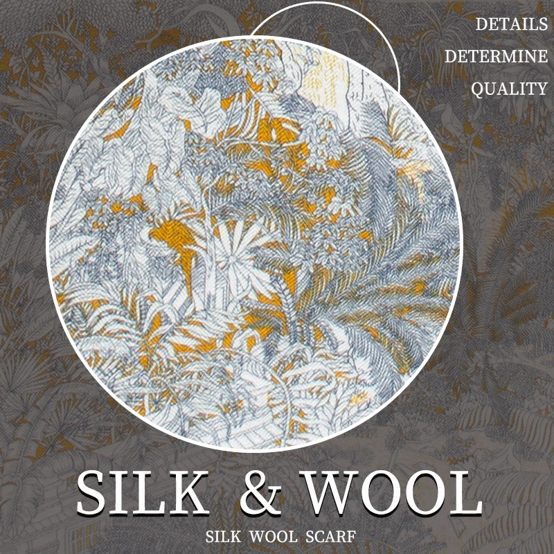 Elegant Tropical Palace Print Silk Wool Scarf Women 65X65cm Square Perfect Luxury Gift for Birthday Anniversary