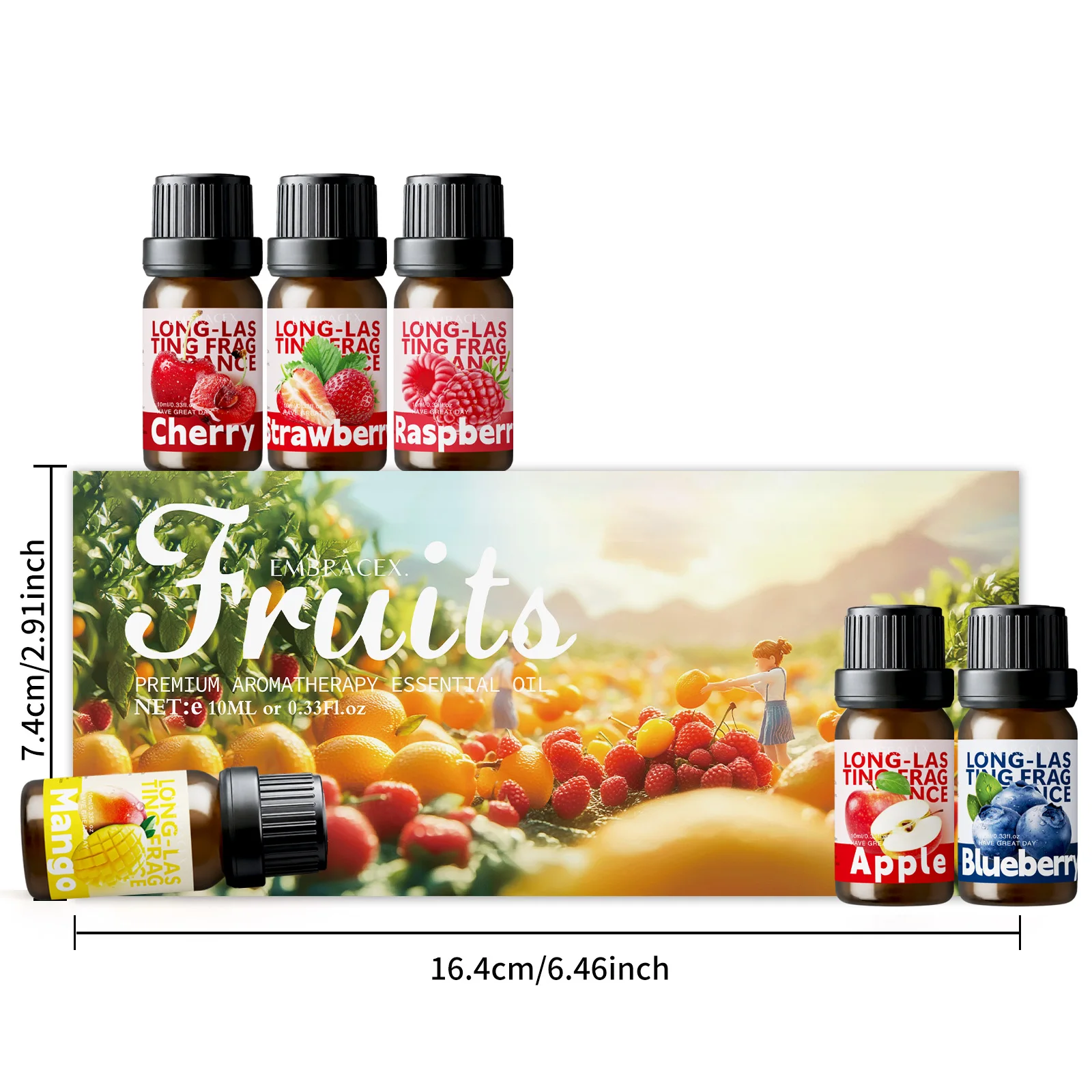 6PC/1PC Fragrance Oils 10ML Fruits Aroma Oil Mango Apple Cherry Strawberry Blueberry Raspberry Skincare Massage Oil Women's Gift