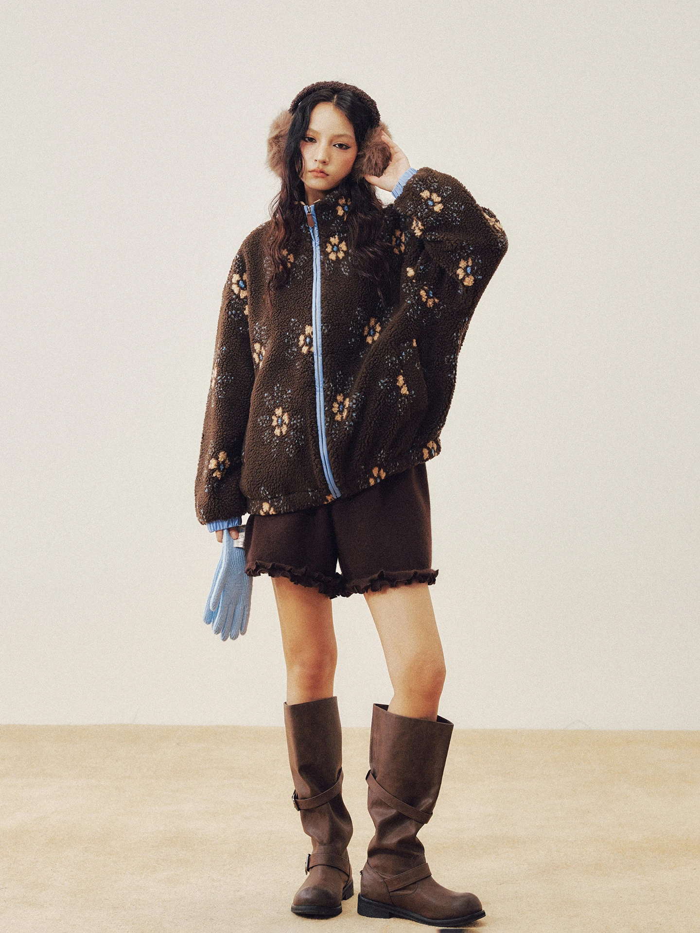 

Youlin Women's Thiened Loose Lamb Fur Jaet Daisy Print Retro Sle Warm Coat Long Sve round Ne Zipper Closure