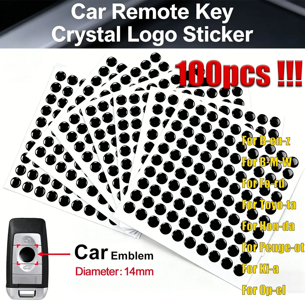 

100pcs 14mm Car Remote Key Crystal Logo Sticker Epoxy for Key DIY Auto Remote Key Emblem Button Sticker for F-ord Toy-ota Hon-da