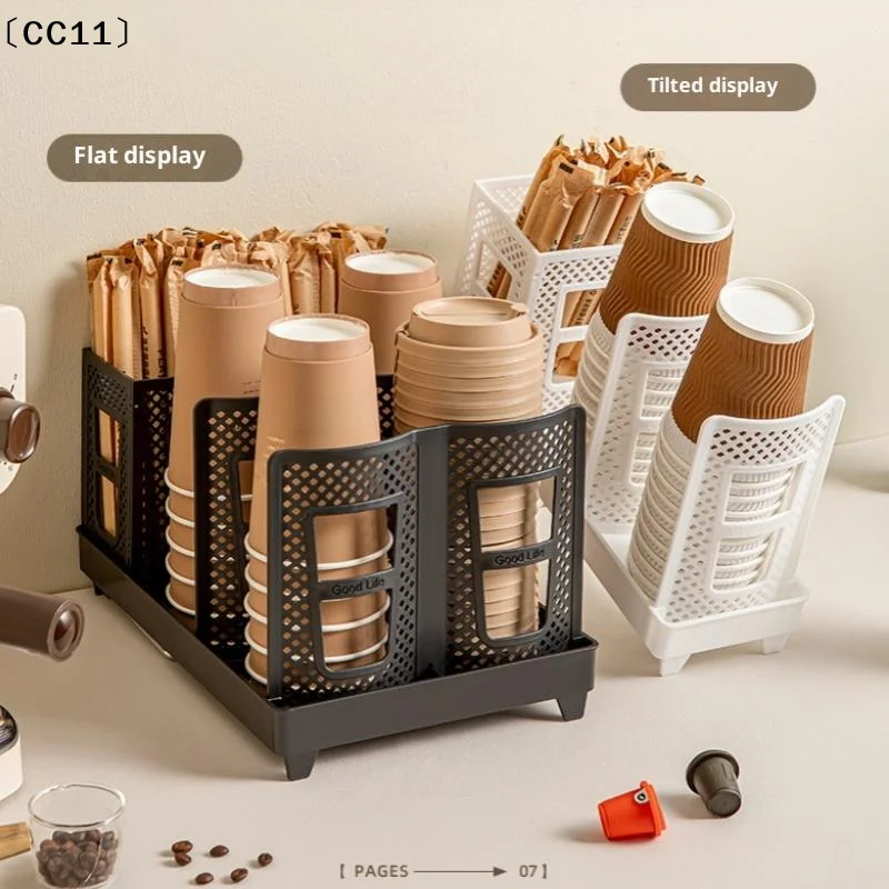 Soporte desmontable multifunción para vasos de papel desechables, tamaño individual y doble, estante de almacenamiento para vasos de café, soporte de plástico para montar en el suelo 〔CC11〕