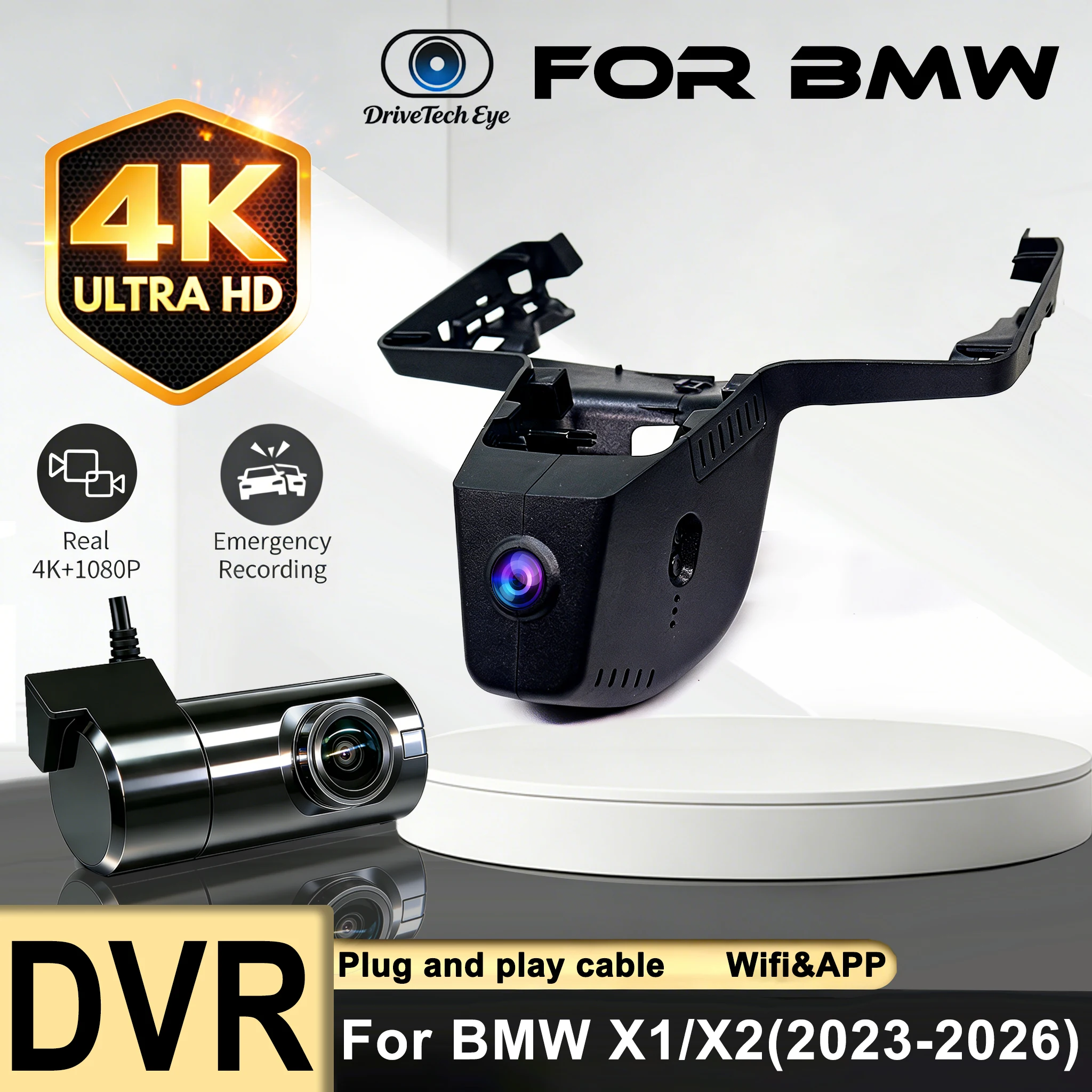 Plug-and-Play 4K Dashcam für 2023-2026 BMW X1 IX1 U11, für BMW X2 (U10) 2024-2026, OEM DVR-Kamera mit WLAN, Auto-Zubehör