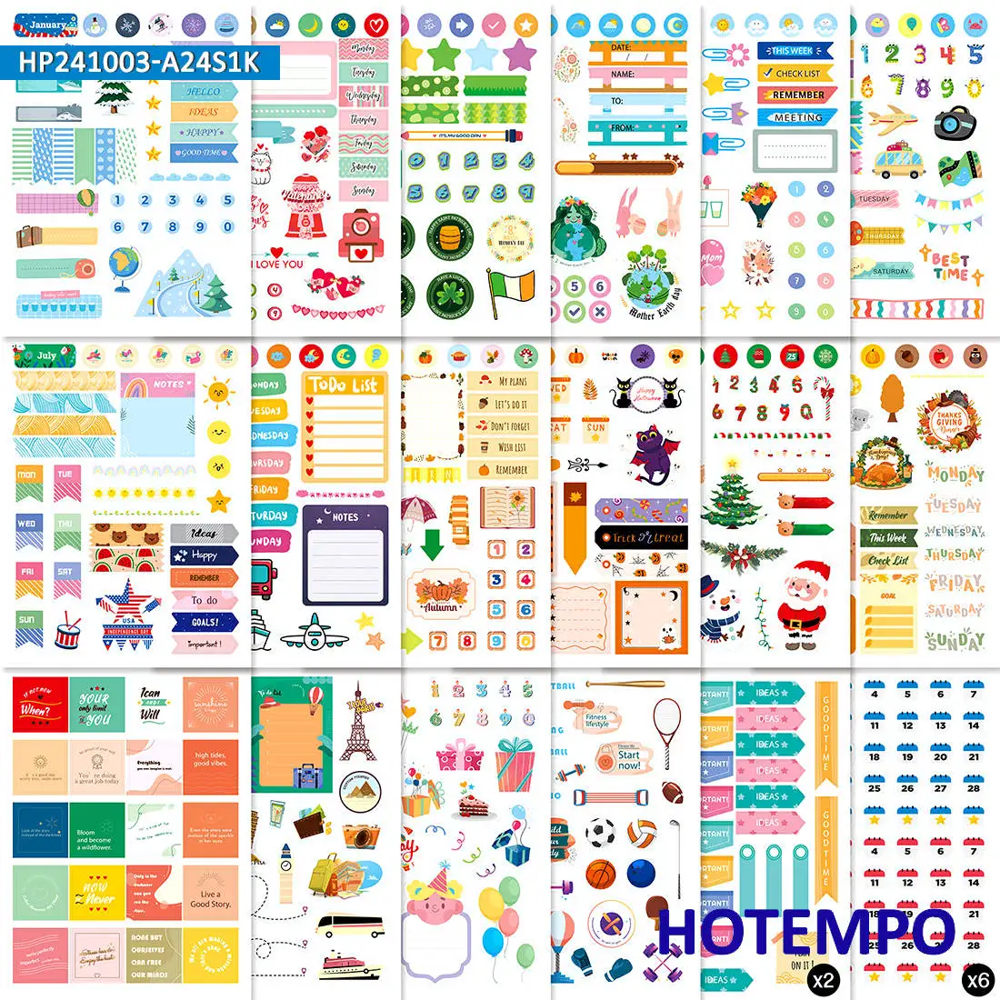 1000Pieces Year Month Day Plan Funny Cute Pattern Planner Stickers Book for Phone Scrapbook Diary Stationery Laptop Sticker Toys