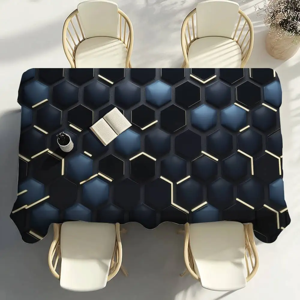 Abstract Hexagon Pattern Table Cloth Party Decor Dining Room Home Kitchen Patios Waterproof Stain-Proof Table Cloth