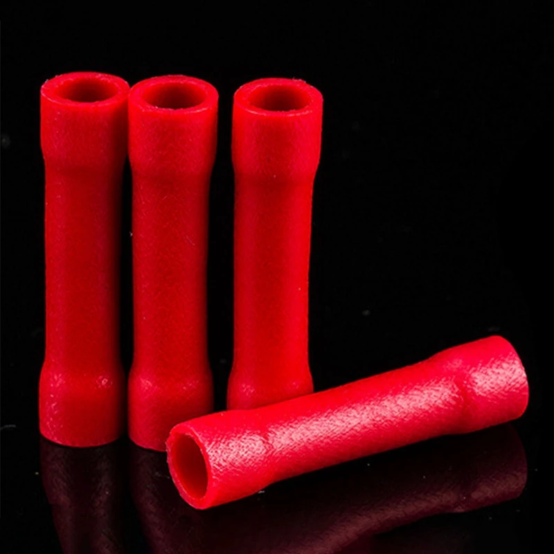 1000PCS BV1.25 Fully Insulated Intermediate Connector Long Red Intermediate Tube Sleeve Cold Press Terminal