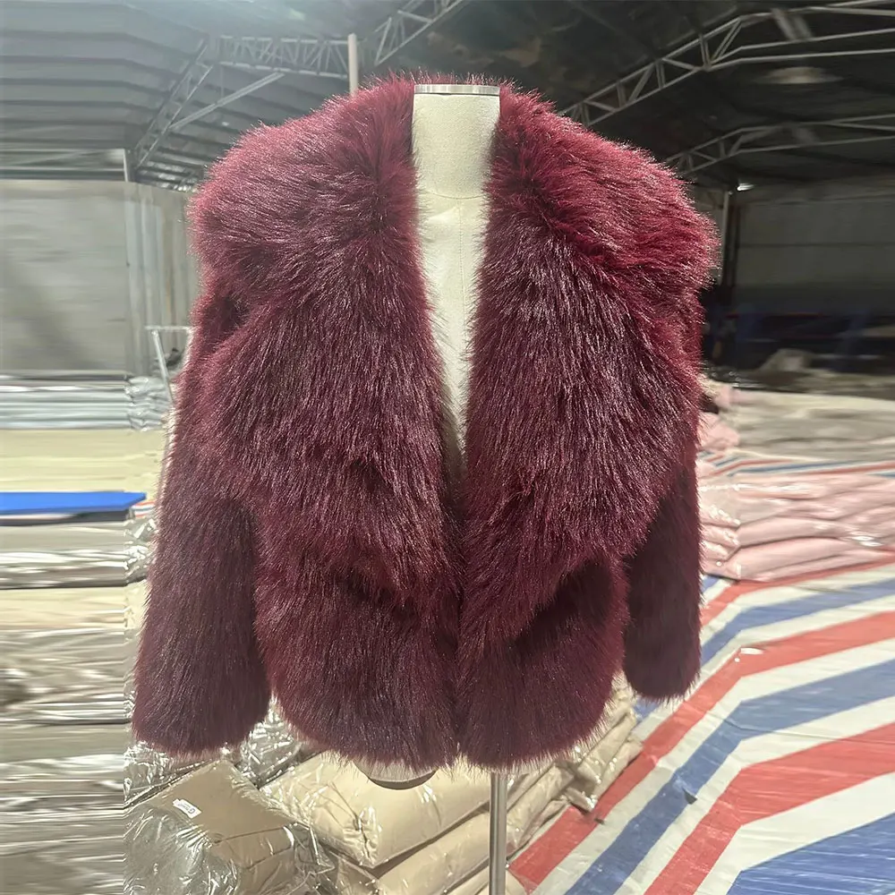 Modna kurtka z imitacji futra lisa damska zimowa luksusowy design duży kołnierz futrzane płaszcze fajne dziewczyny oversize pluszowy płaszcz z imitacji futra
