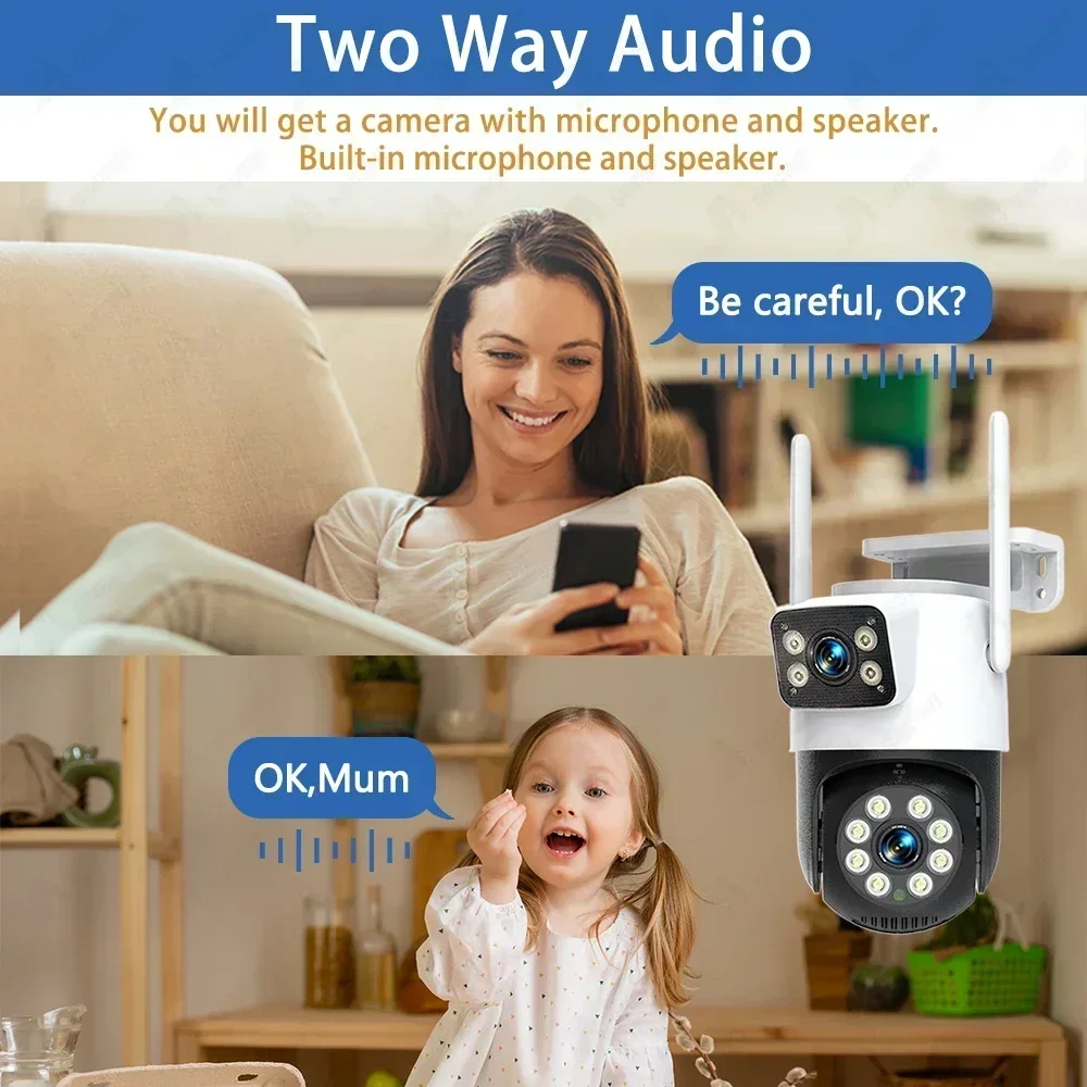 Wifi Surveillance Cameras 8MP Waterproof Outdoor Wireless Security Camera Dual Lens Security-Protection Tuya IP Camera AI Track