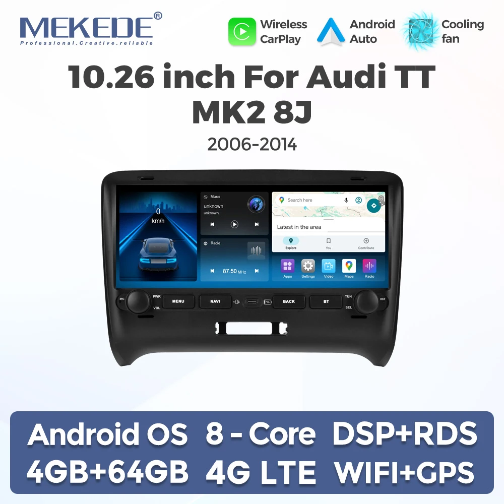 New 10.26 Inch FM Autoradio For Audi TT MK2 8J 2006-2014 Wireless Carplay Android Auto GPS BT Car Radio Stereo Multimedia Player