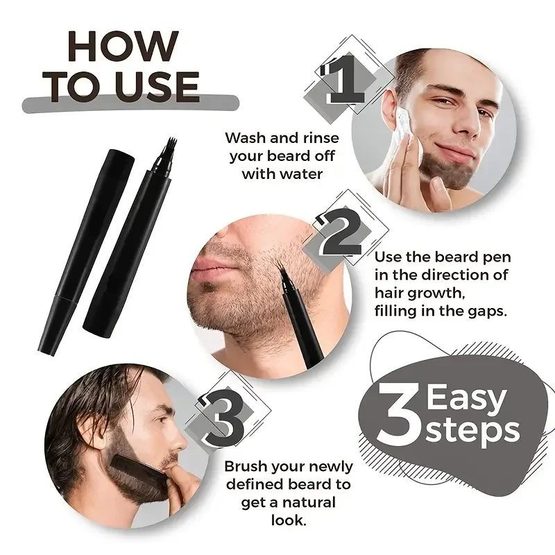 Наполнитель-карандаш для мужчин, черно-коричневый 4-наконечник для бороды, водостойкий и долговечный натуральный наполнитель для макияжа, наполнитель для усов и бровей