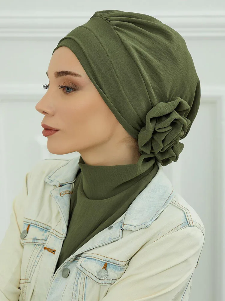 Flower Design Hat Hijabs For Woman Cap Instant Hijabs for Women Turban Hat Ladies Head Wrap Indian Hat