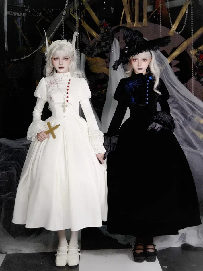 Original Design Harajuku Embroidered Bubble Sleeve Top Fishbone Slim High-waist Tutu Skirt Gothic Lolita Outfits CHJ52665