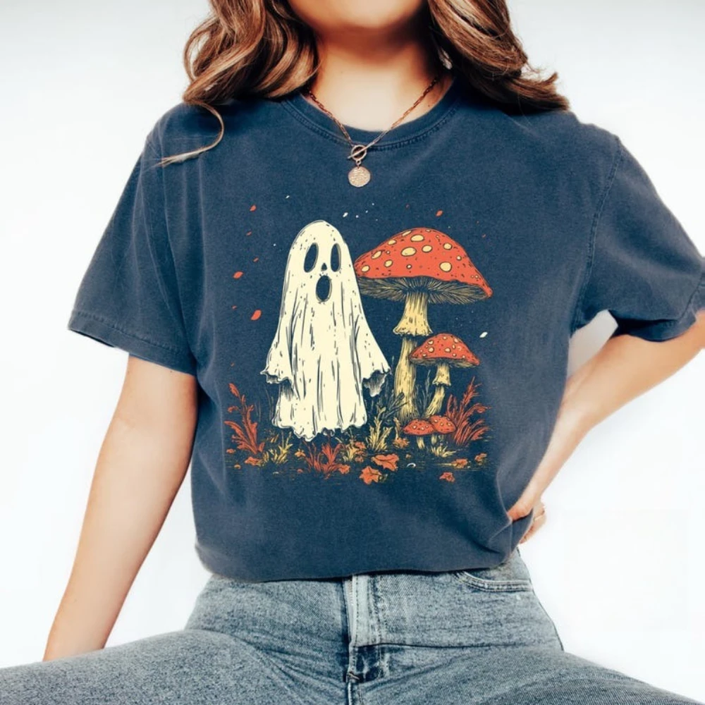 

Cottagecore Ghost Mushroom T-Shirt Halloween Unisex Shirt Spooky Season Tee Autumn Outfit Cute Women Attire Festival Costumes